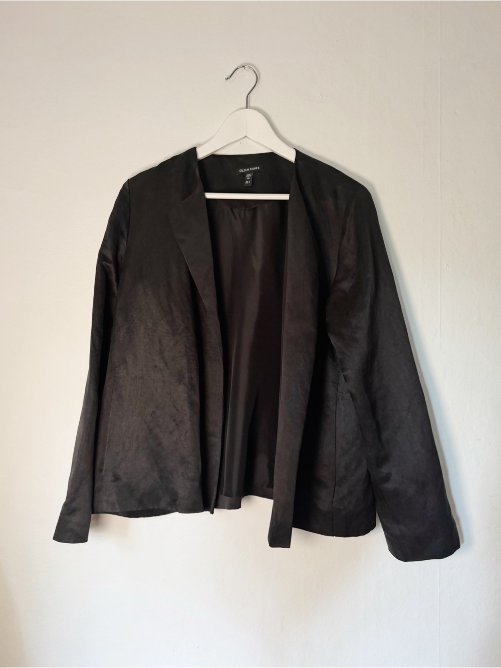 Eileen Fisher Black Silk + Linen Draped Blazer
